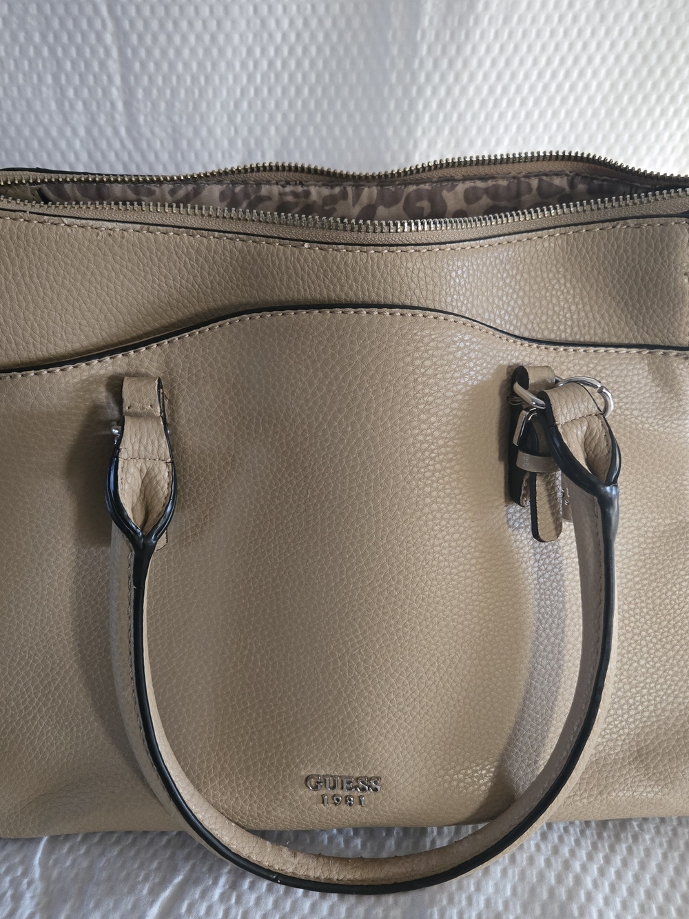 GUESS Taupe Pebbled Leather Tote Bag